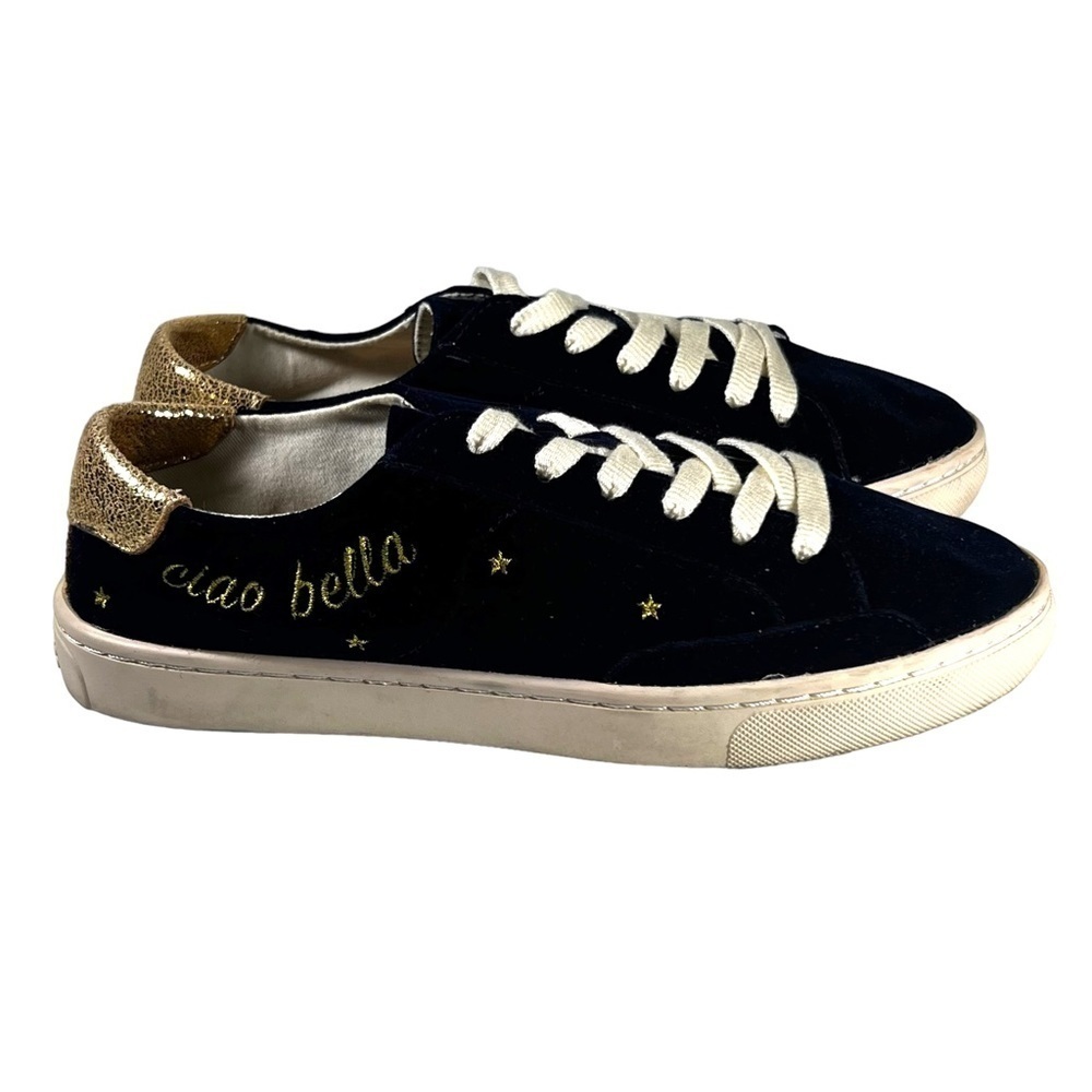 Soludos Womens Size 7 Ciao Bella Ibiza Velvet Sneakers Navy Blue Shoes Lace Up